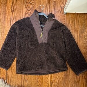 JCREW brown teddy pullover quarter zip
